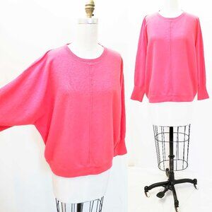 J. Crew Womens 100% Italian Cashmere Crew Neck Batwing Sweater Vivid Pink XL